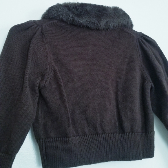 Baby GAP Brown Cardigan Sweater Faux Fur Collar Size 6-12 Months - Picture 6 of 10